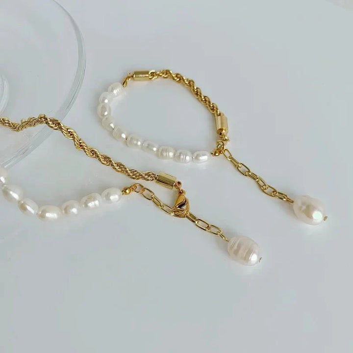 Skanto | Tau Kjede Perle Kontrast Armbånd og Halskjede