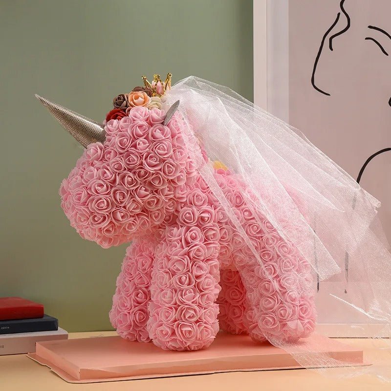 Skanto | Rose Unicorn - Künstig Blomst Unicorn med Over 500 Blomster, Beste Gave til Jul, Valentinsdag, Bryllupsdag og Bursdager