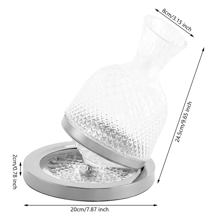 Rotating Crystal Glass Rødvinskaraffel med Rustfritt Stålbase | Skanto