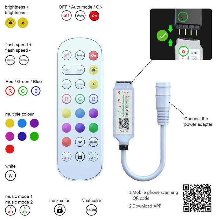 Skanto | LED Lyslist, 30 m, 15 m, Musikk Synkronisering, Bluetooth, 5050, RGB Ambient Lys med Fjernkontroll