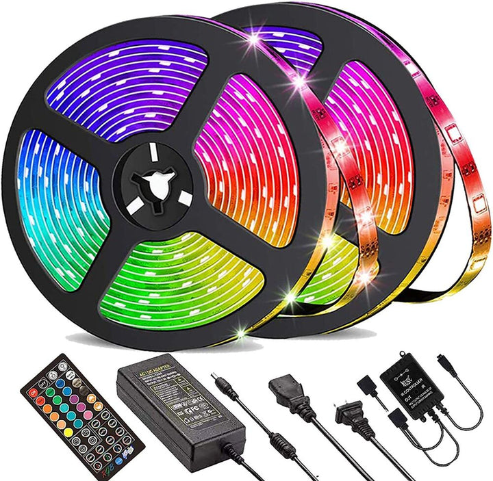 Skanto | LED Lyslist, 30 m, 15 m, Musikk Synkronisering, Bluetooth, 5050, RGB Ambient Lys med Fjernkontroll