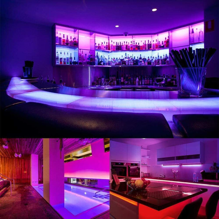 Skanto | LED Lyslist, 30 m, 15 m, Musikk Synkronisering, Bluetooth, 5050, RGB Ambient Lys med Fjernkontroll
