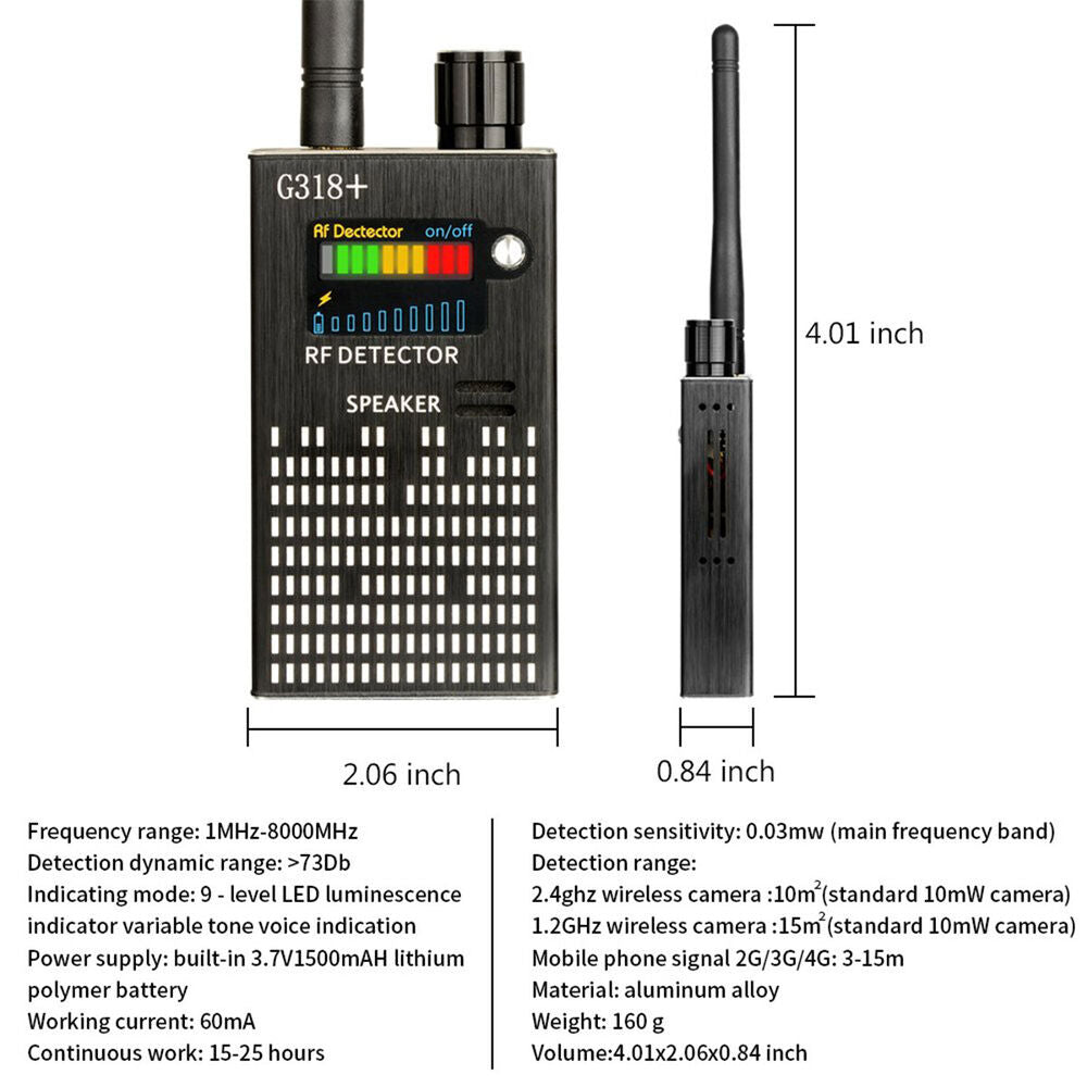 Spy Signal Bug Detector, HF Detector, Hidden Camera, Laser Lens, GSM GPS Enhetsfinner