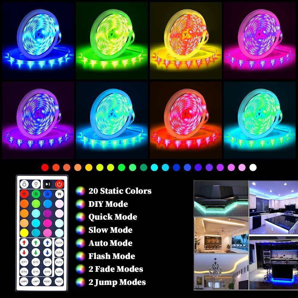 Skanto | LED Lyslist, 30 m, 15 m, Musikk Synkronisering, Bluetooth, 5050, RGB Ambient Lys med Fjernkontroll
