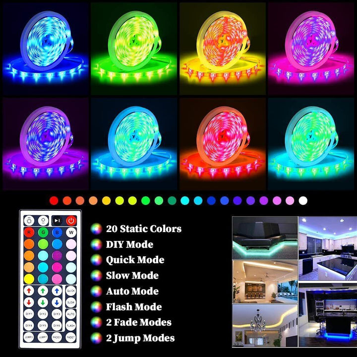 Skanto | LED Lyslist, 30 m, 15 m, Musikk Synkronisering, Bluetooth, 5050, RGB Ambient Lys med Fjernkontroll
