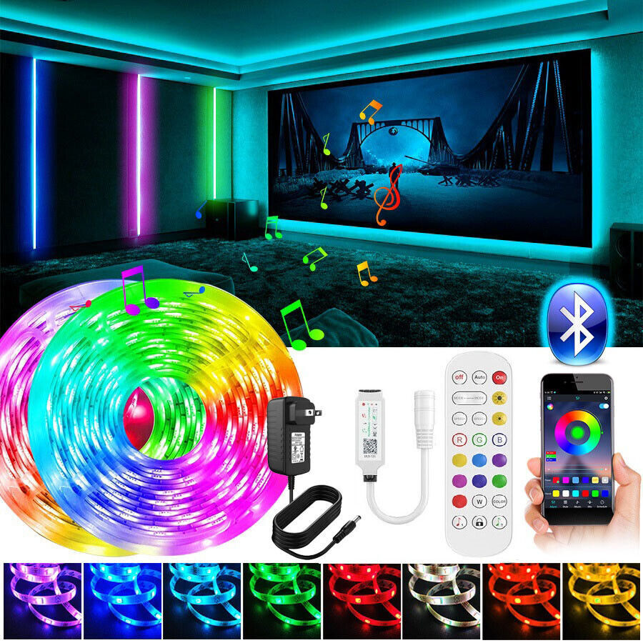 Skanto | LED Lyslist, 30 m, 15 m, Musikk Synkronisering, Bluetooth, 5050, RGB Ambient Lys med Fjernkontroll