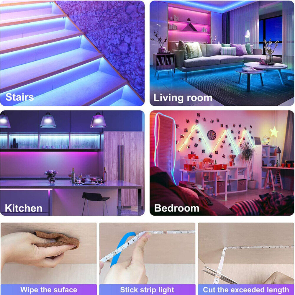 Skanto | LED Lyslist, 30 m, 15 m, Musikk Synkronisering, Bluetooth, 5050, RGB Ambient Lys med Fjernkontroll