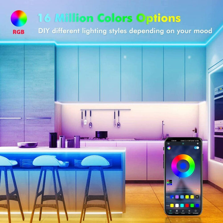 Skanto | LED Lyslist, 30 m, 15 m, Musikk Synkronisering, Bluetooth, 5050, RGB Ambient Lys med Fjernkontroll