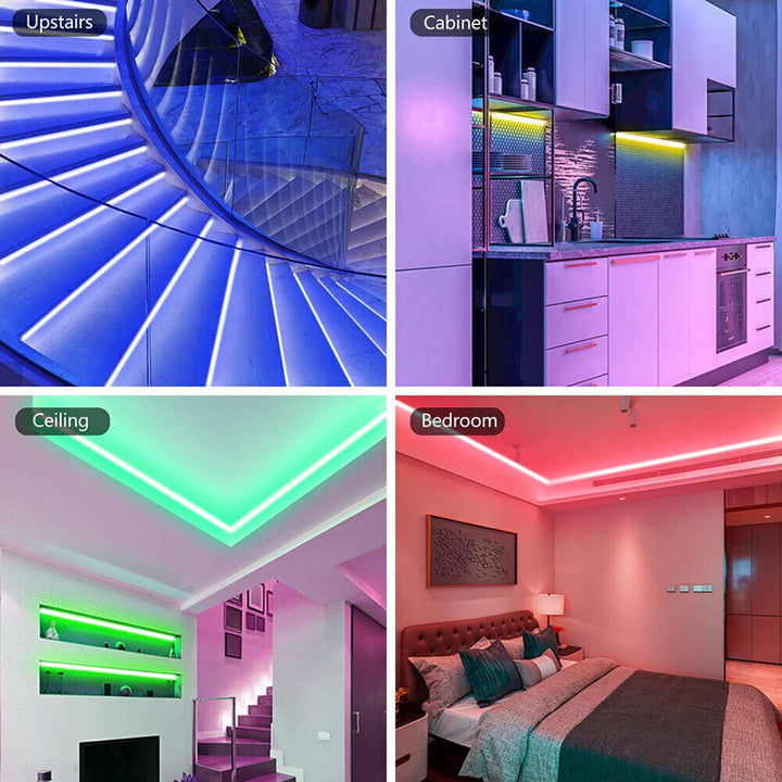 Skanto | LED Lyslist, 30 m, 15 m, Musikk Synkronisering, Bluetooth, 5050, RGB Ambient Lys med Fjernkontroll
