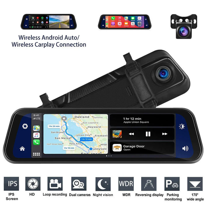 Skanto | Bakhjulsspeil Dash Cam 4K Front & Bak | CarPlay & Smart Kjøreassistent