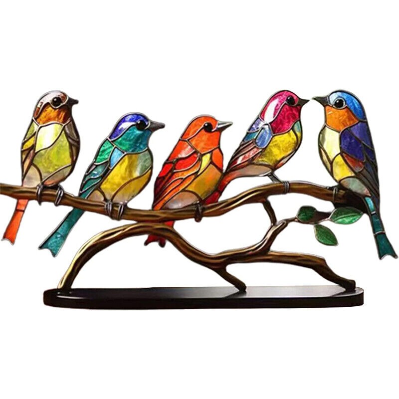Fugler på grener Fargede akrylornamenter, Dobbeltsidig flerfarget stil | Skanto