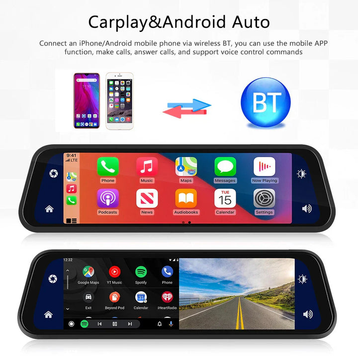Skanto | Bakhjulsspeil Dash Cam 4K Front & Bak | CarPlay & Smart Kjøreassistent