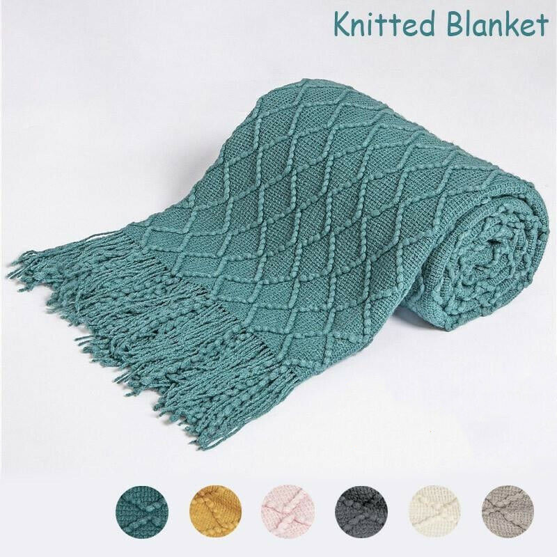 Boho Strikket Teppe Kast Frynse Rutete Reise Teppe Store Tepper For Sofa Seng Skanto
