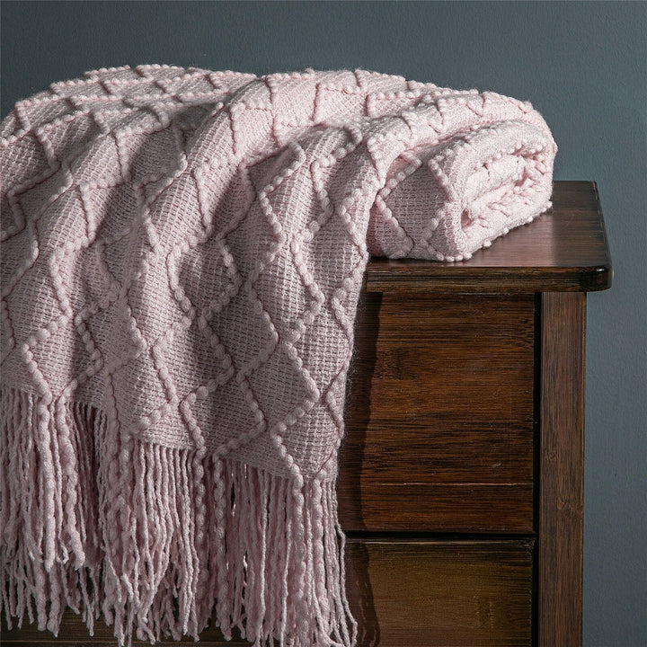 Boho Strikket Teppe Kast Frynse Rutete Reise Teppe Store Tepper For Sofa Seng Skanto