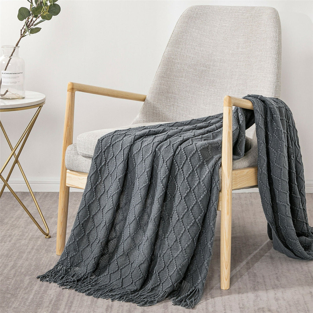 Boho Strikket Teppe Kast Frynse Rutete Reise Teppe Store Tepper For Sofa Seng Skanto