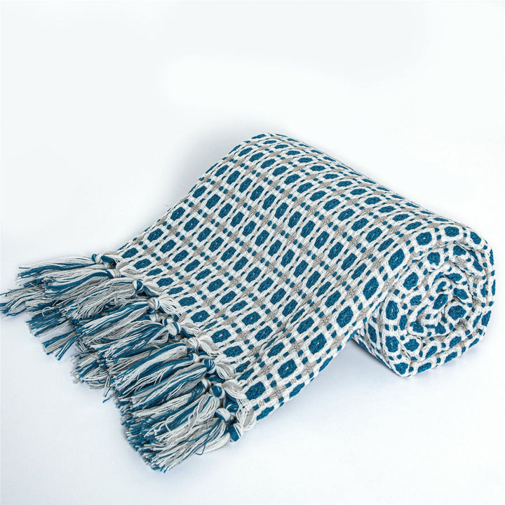 Boho Strikket Teppe Kast Frynse Rutete Reise Teppe Store Tepper For Sofa Seng Skanto