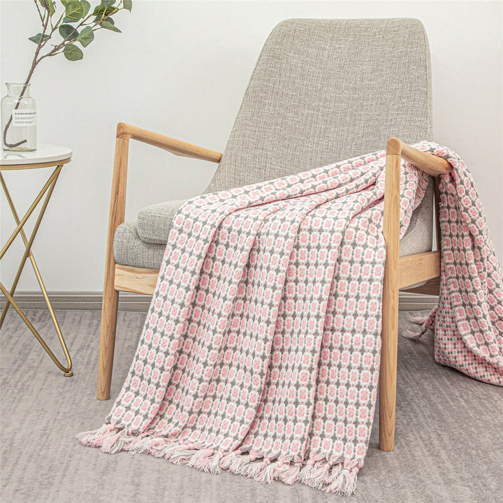 Boho Strikket Teppe Kast Frynse Rutete Reise Teppe Store Tepper For Sofa Seng Skanto