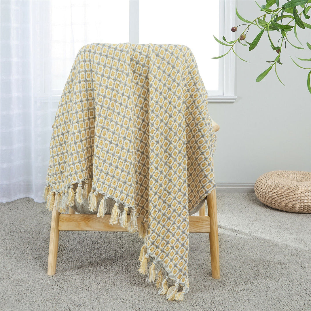 Boho Strikket Teppe Kast Frynse Rutete Reise Teppe Store Tepper For Sofa Seng Skanto