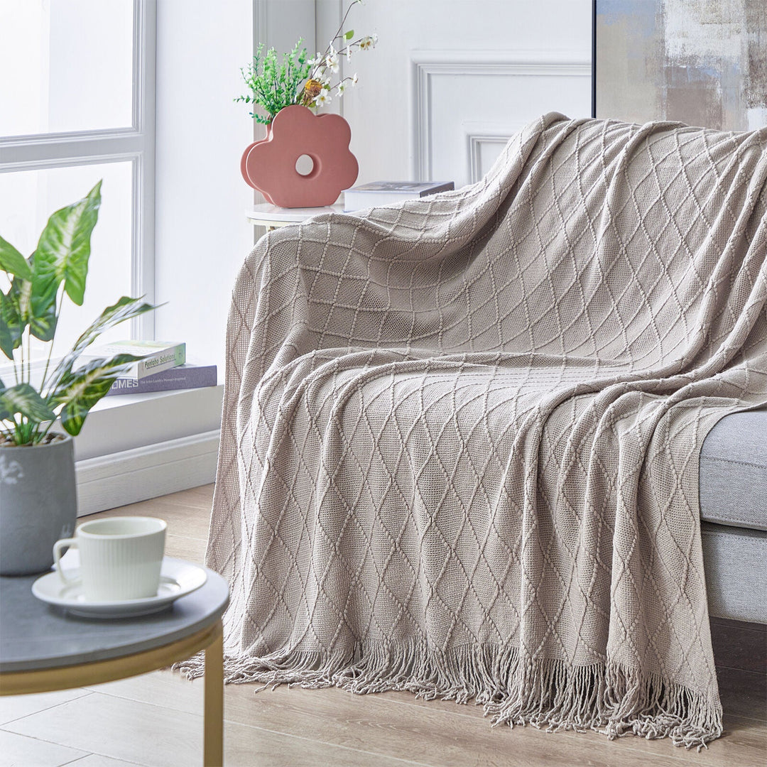 Boho Strikket Teppe Kast Frynse Rutete Reise Teppe Store Tepper For Sofa Seng Skanto