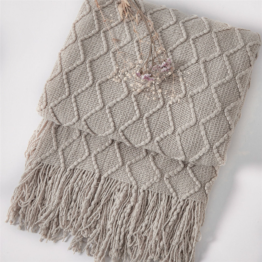 Boho Strikket Teppe Kast Frynse Rutete Reise Teppe Store Tepper For Sofa Seng Skanto