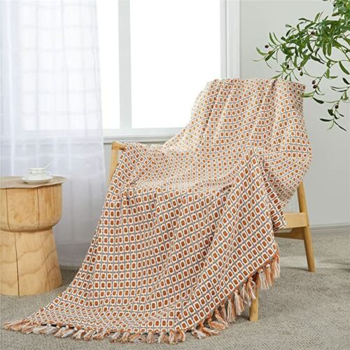 Boho Strikket Teppe Kast Frynse Rutete Reise Teppe Store Tepper For Sofa Seng Skanto
