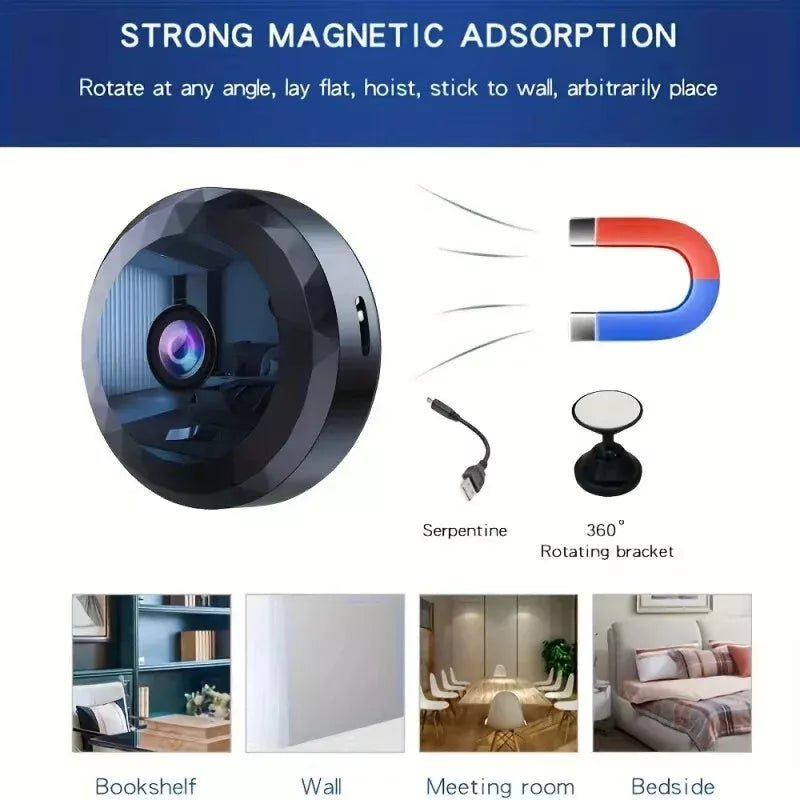 Skanto | OPTIGUARD – Magnetisk Mini WiFi Kamera 1080P HD med Nattseende & Bevegelsesdeteksjon