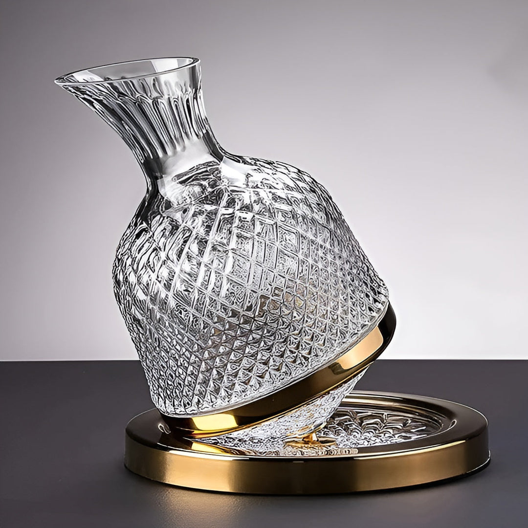 Krystall Glass Karaffel – 360° Rotérbar og Elegant | 1,5 L Vin og Drikke Dispenser | Skanto