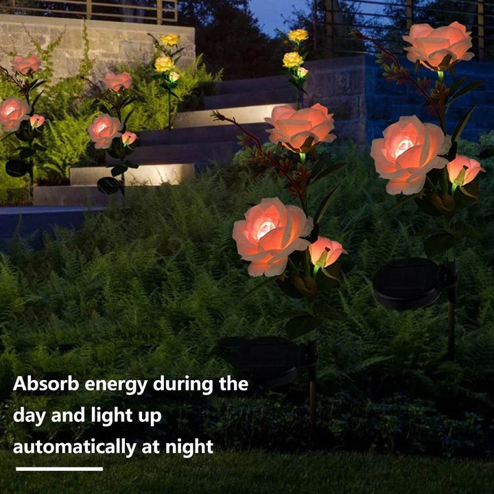 Skanto | Solfylte rose lys – hagepinner med solcellepanel for dekorativ belysning