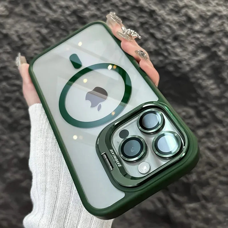 Skanto | Støtsikker magnetisk telefonskjerm med glasslinsebeskytter og stativ – 1+1 GRATIS
