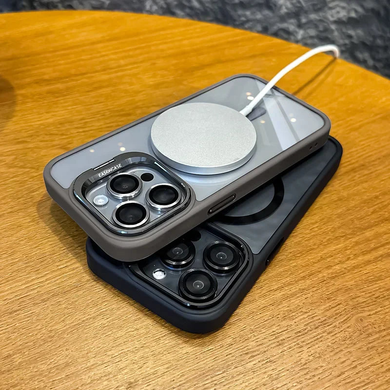 Skanto | Støtsikker magnetisk telefonskjerm med glasslinsebeskytter og stativ – 1+1 GRATIS