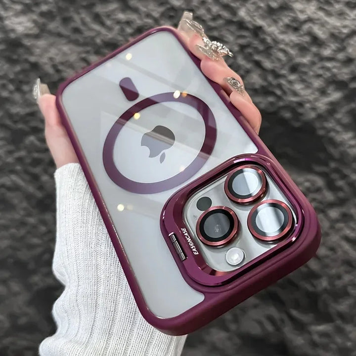 Skanto | Støtsikker magnetisk telefonskjerm med glasslinsebeskytter og stativ – 1+1 GRATIS