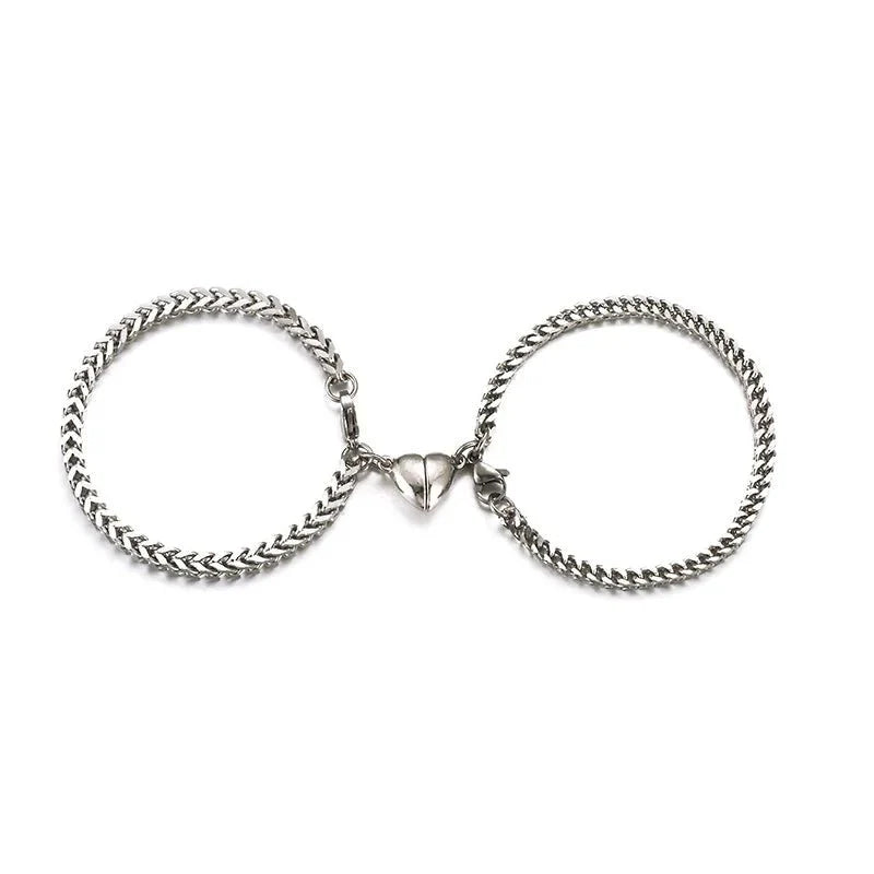 Skanto | Enkel Par Cuban Magnetisk Hjerte Armbånd Sett