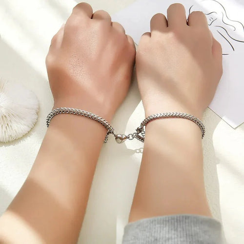 Skanto | Enkel Par Cuban Magnetisk Hjerte Armbånd Sett