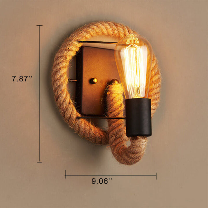 Skanto Vegglampe | Vintage Stil | Hamp Tau Lampe Design | Unik Dekorasjon | Miljøvennlig Vegglampe