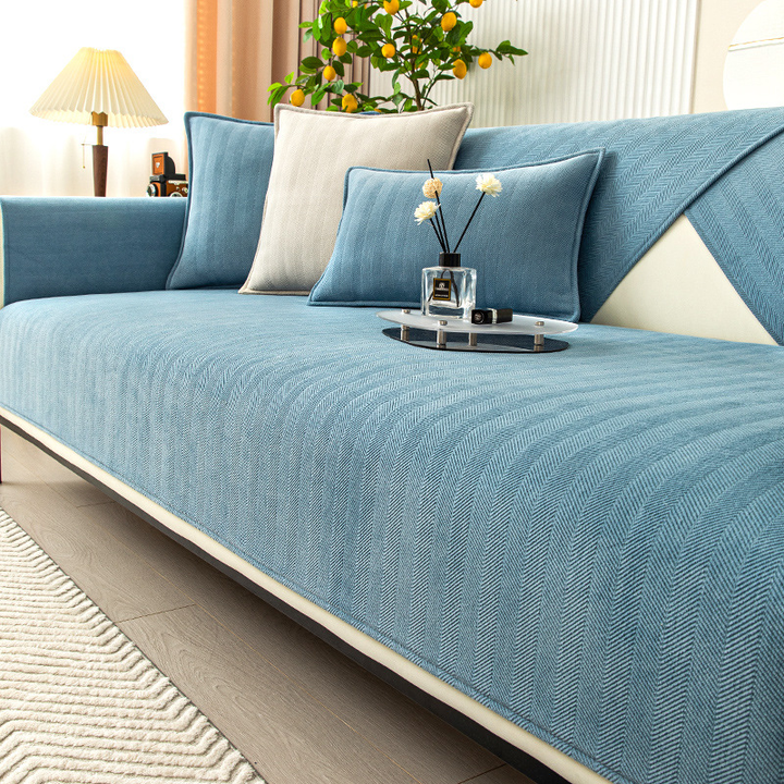 Skanto | Bølget Sjekk Chenille Stoff Møbelbeskytter Sofa trekk