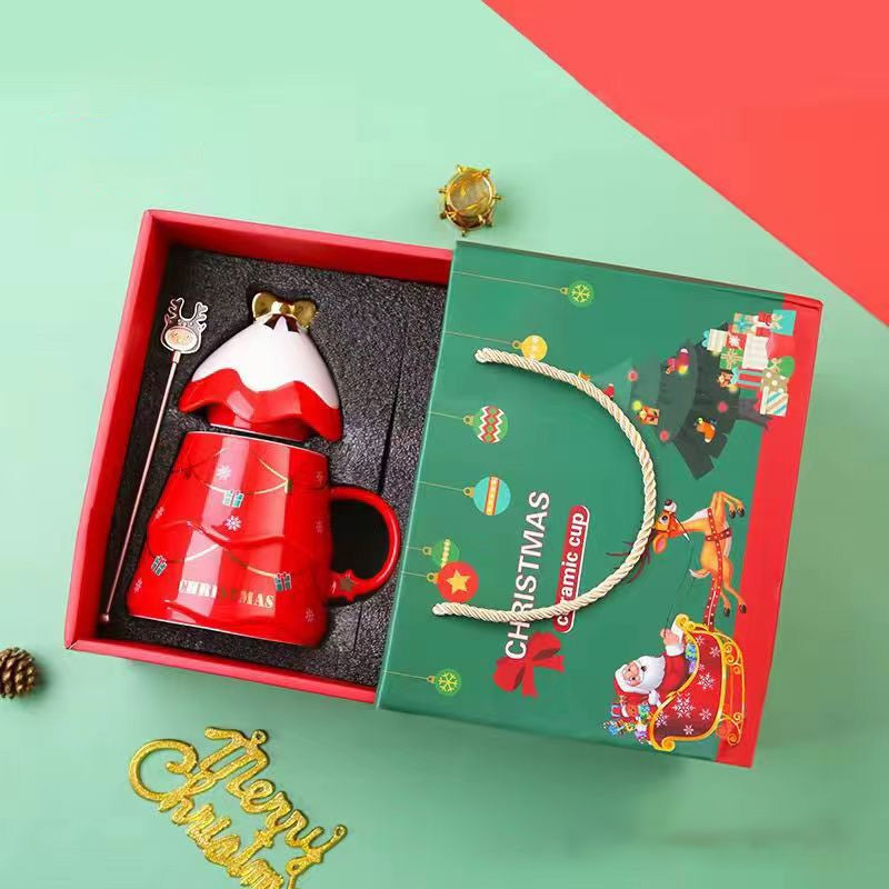 Norvo | Julegavekopp med lokk og omrører Stor kapasitet Keramisk kaffekopp