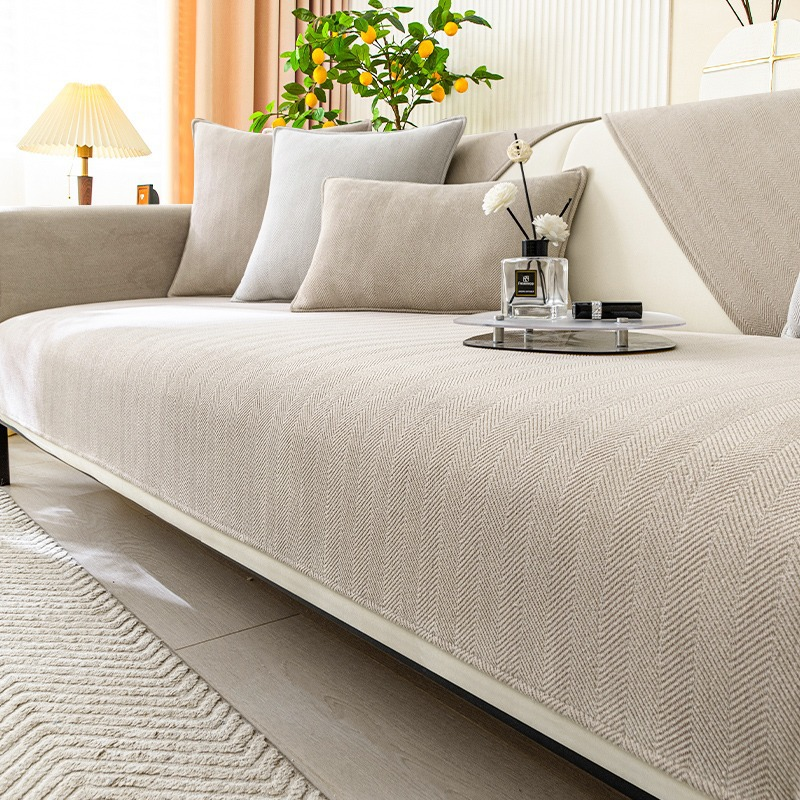 Skanto | Bølget Sjekk Chenille Stoff Møbelbeskytter Sofa trekk
