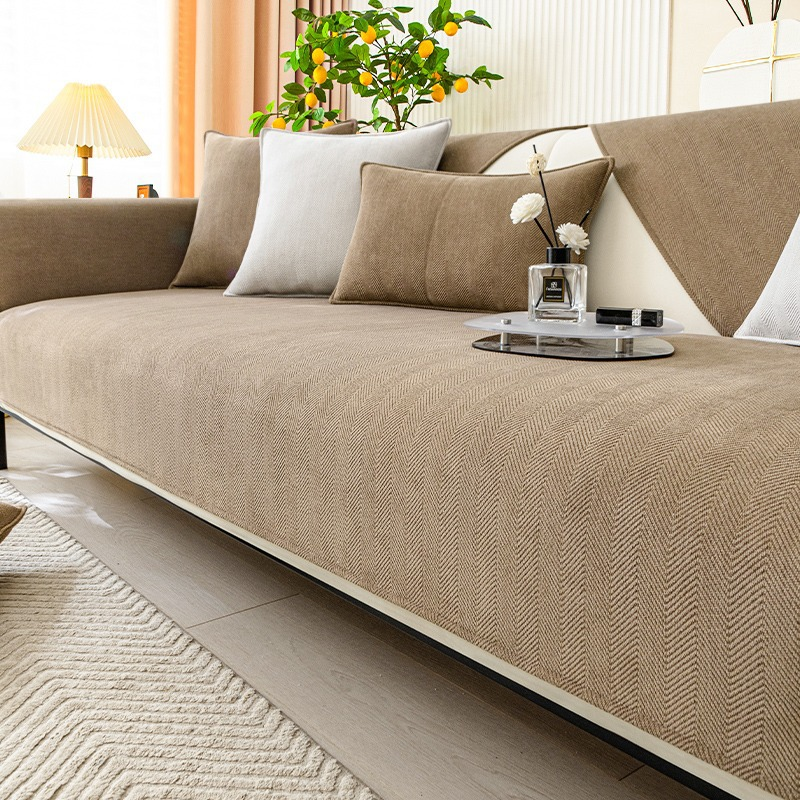 Skanto | Bølget Sjekk Chenille Stoff Møbelbeskytter Sofa trekk