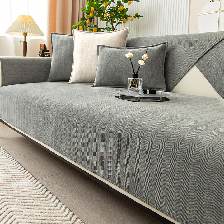 Skanto | Bølget Sjekk Chenille Stoff Møbelbeskytter Sofa trekk