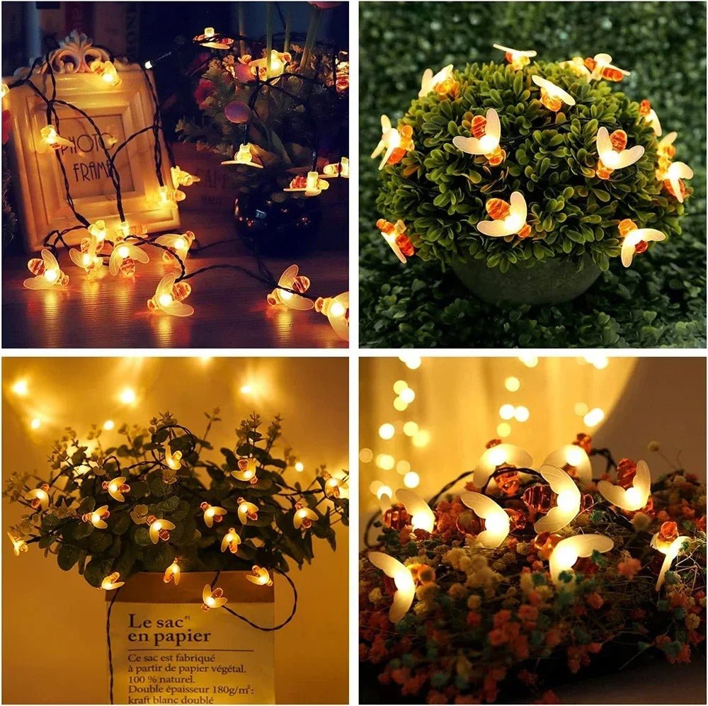 Skanto | Solar Honey Bee String Lights - Vanntette lys for hage, jul, bryllup, fest utendørs belysning