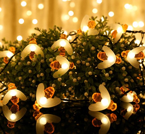 Skanto | Solar Honey Bee String Lights - Vanntette lys for hage, jul, bryllup, fest utendørs belysning