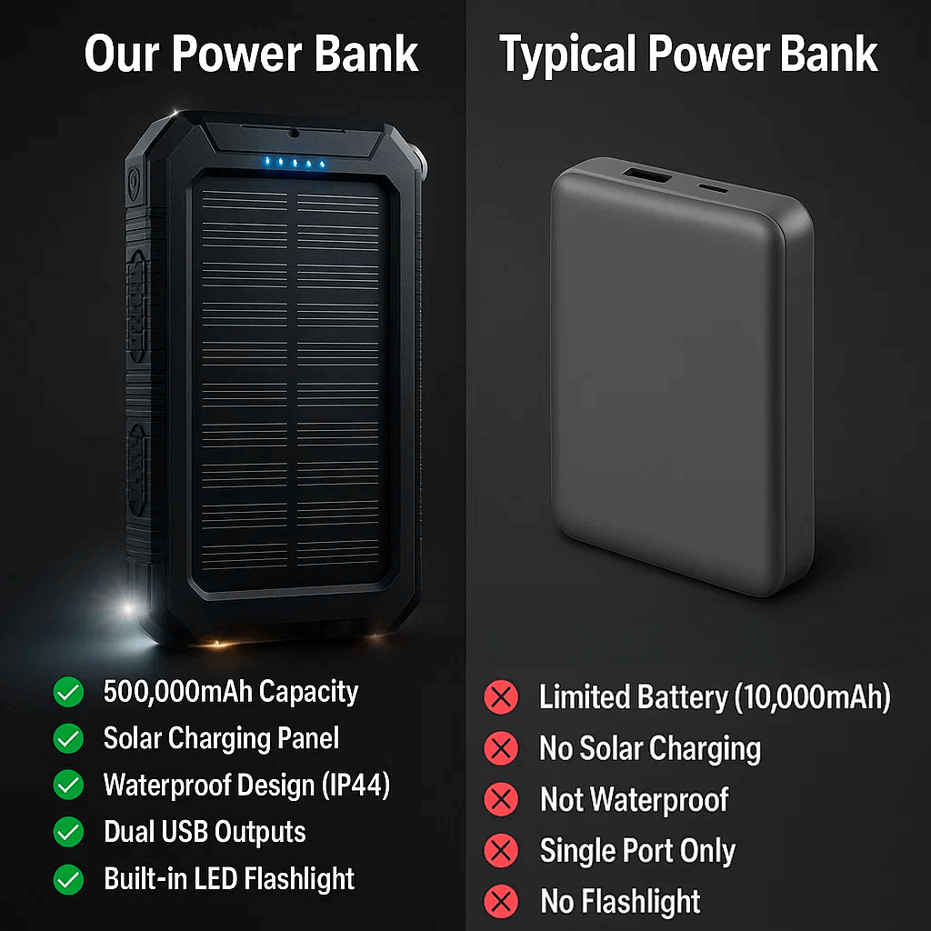 Skanto | SOLARVAULT – Vanntett solenergi bank med 500000mAh for utendørs eventyr