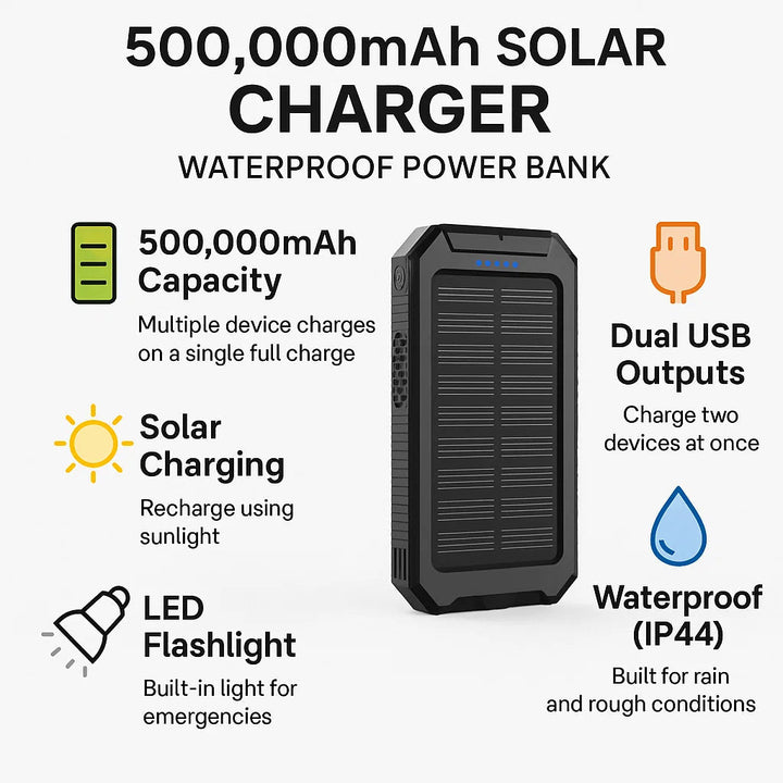 Skanto | SOLARVAULT – Vanntett solenergi bank med 500000mAh for utendørs eventyr