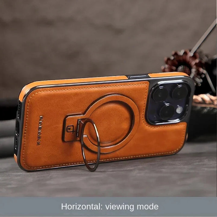 Luxuriöse Lederhülle mit integriertem, klappbarem Ring-Ständer für das iPhone