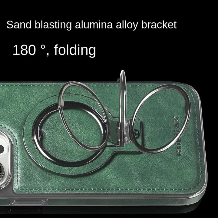 Luxuriöse Lederhülle mit integriertem, klappbarem Ring-Ständer für das iPhone