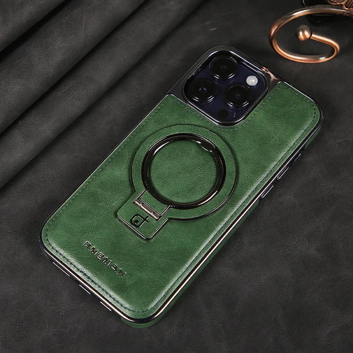 Luxuriöse Lederhülle mit integriertem, klappbarem Ring-Ständer für das iPhone