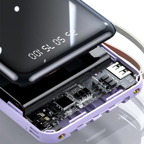 Skanto | Rask lading 20000mAh mini powerbank med integrerte kabler