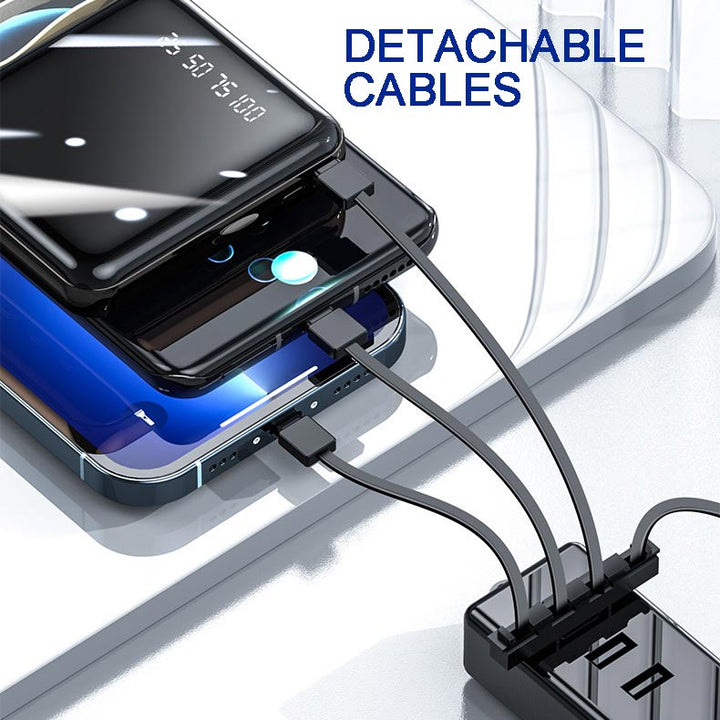 Oppladbar 20000mAh mini powerbank med intern kabel