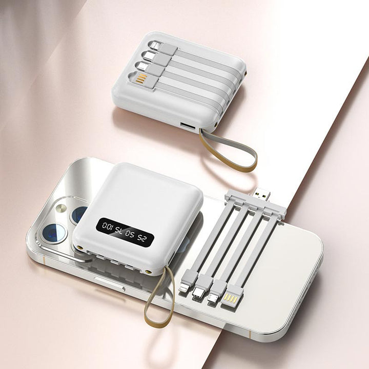 Skanto | Rask lading 20000mAh mini powerbank med integrerte kabler
