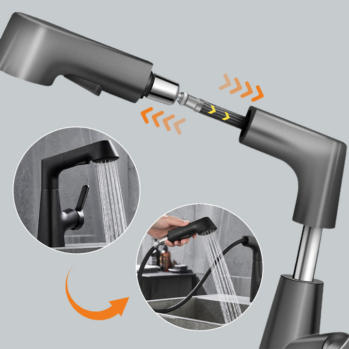 Skanto | Moderne baderomsservantkran med uttrekkbart sprayhode – 360° sving og dual-mode vannstrøm